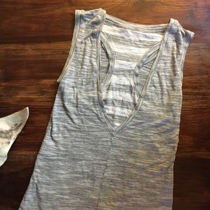 Athleta Striped Grey Double Strap Racerback Tank
